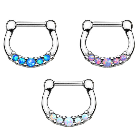 Nose Piercing Ring Septum Piercing Clicker Surgical Steel Shield Opals 