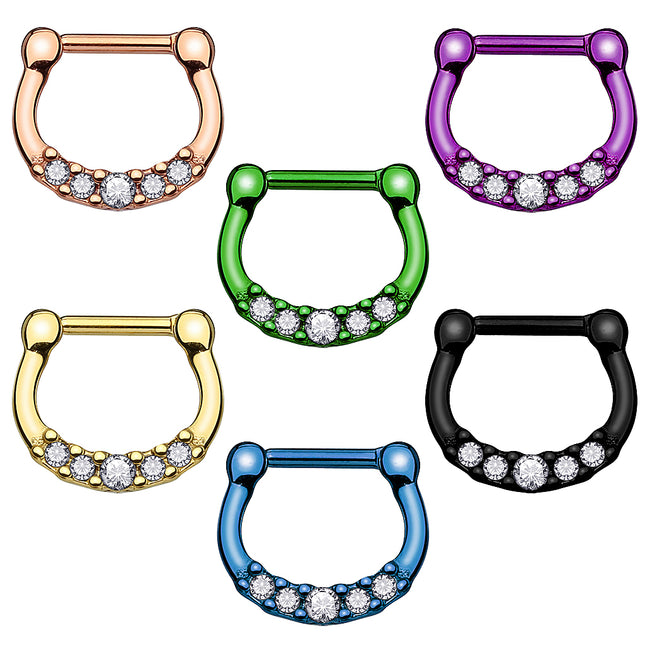 Septum Piercing Clicker Ring eloxiert mit Kristallen