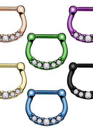 Septum Piercing Clicker Ring eloxiert mit Kristallen