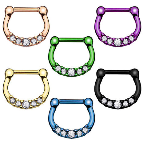 Septum Piercing Clicker Ring eloxiert mit Kristallen