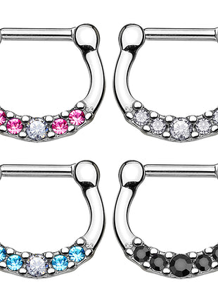 Septum Piercing Clicker Surgical Steel 5 Crystals 