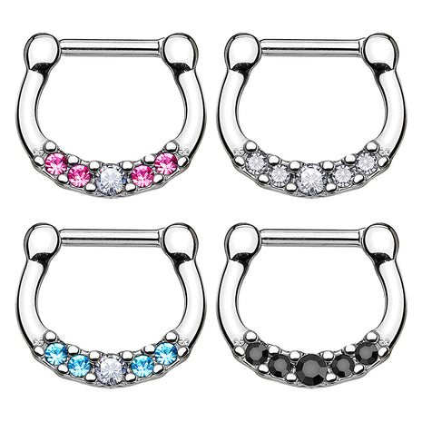 Septum Piercing Clicker Surgical Steel 5 Crystals 