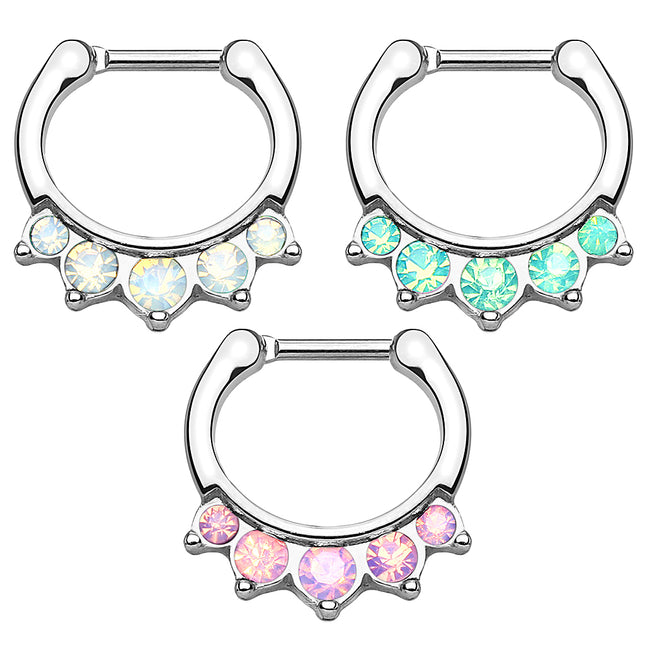 Septum Piercing Clicker Chirurgenstahl Spitzen Opal Stein