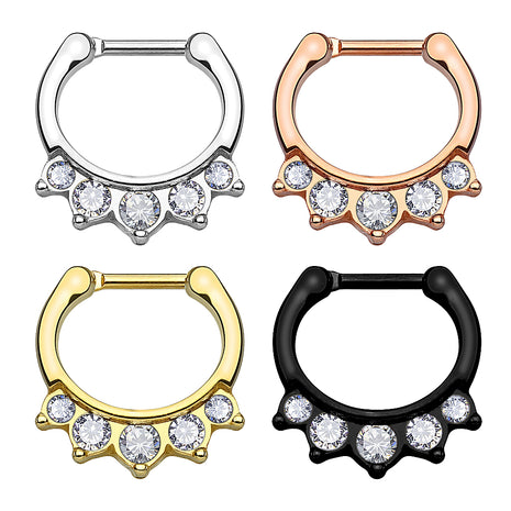 Septum Piercing Clicker 5 Crystal Tips Surgical Steel 