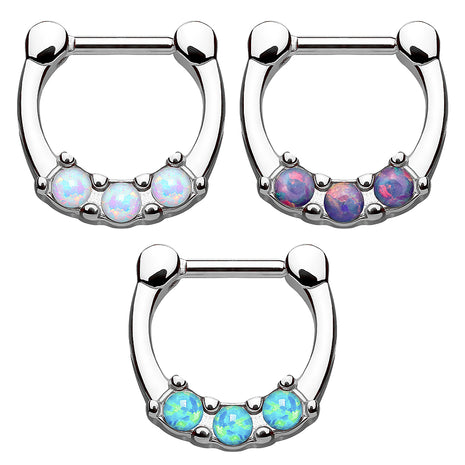 Septum Piercing Clicker Ring with 3 Opal Stones 