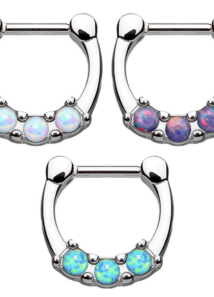 Septum Piercing Clicker Ring with 3 Opal Stones 