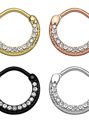 Septum Clicker Ring Schild gebogen mit Kristallen