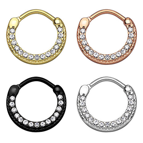 Septum Clicker Ring Schild gebogen mit Kristallen