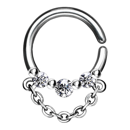 Septum Piercing Continuous Ohr Knorpel Ring Kristalle mit Kette