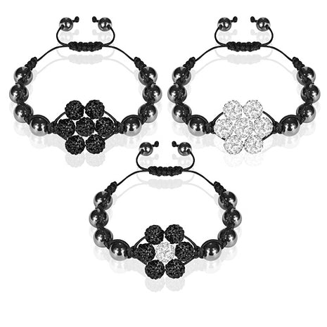 Shamballa Schmuck Armband Hämatit Glücksbringer Blume