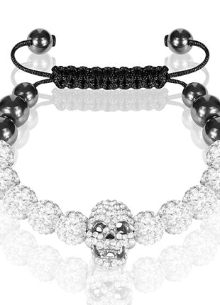 Shamballa Schmuck Strass Armband Hämatit Glückbringer Totenkopf Skull Weiß Clear