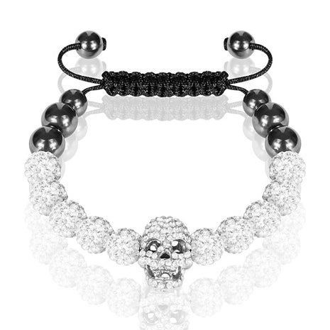 Shamballa Schmuck Strass Armband Hämatit Glückbringer Totenkopf Skull Weiß Clear