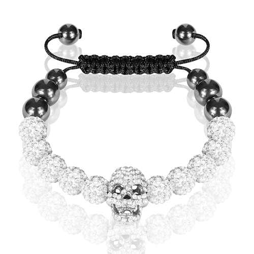 Shamballa Schmuck Strass Armband Hämatit Glückbringer Totenkopf Skull Weiß Clear