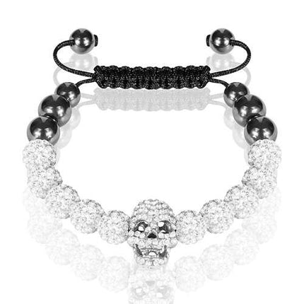 Shamballa Schmuck Strass Armband Hämatit Glückbringer Totenkopf Skull Weiß Clear