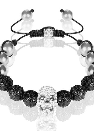 Shamballa Schmuck Strass Armband Hämatit Glückbringer Totenkopf Skull Schwarz