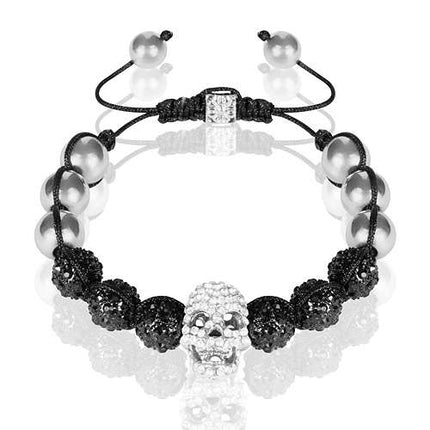 Shamballa Schmuck Strass Armband Hämatit Glückbringer Totenkopf Skull Schwarz
