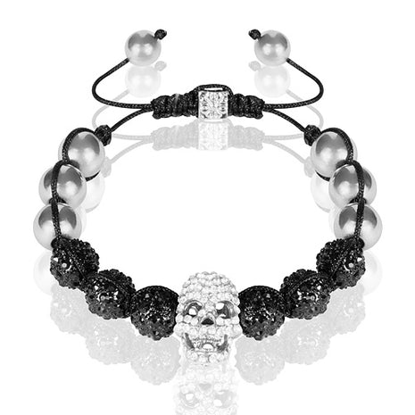 Shamballa Schmuck Strass Armband Hämatit Glückbringer Totenkopf Skull Schwarz