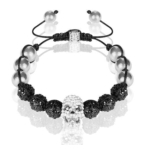 Shamballa Schmuck Strass Armband Hämatit Glückbringer Totenkopf Skull Schwarz