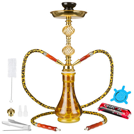 Orientalische 2er Shisha Wasserpfeife Giraffen Glas Bowl Style Gold inkl.Kohle