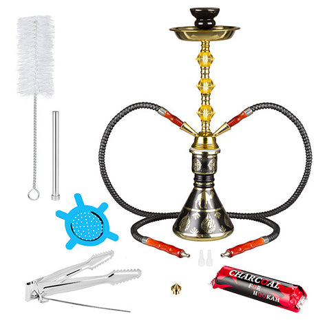 Orientalische 2 Schlauch Shisha Wasserpfeife Kamel Gold Schwarz 45cm inkl.Kohle