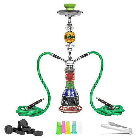 Orientalische 2 Schlauch Shisha Wasserpfeife Hookah Rasta Style 56cm inkl.Kohle