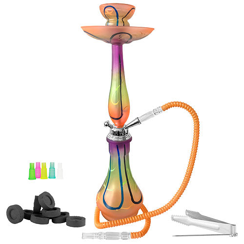 Wasserpfeife Glas Shisha Set Hookah Painted Muster 48cm + Kohle