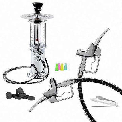 Wasserpfeife 2 Schlauch Shisha Set Hookah Zapfsäule Silber 45cm + Kohle