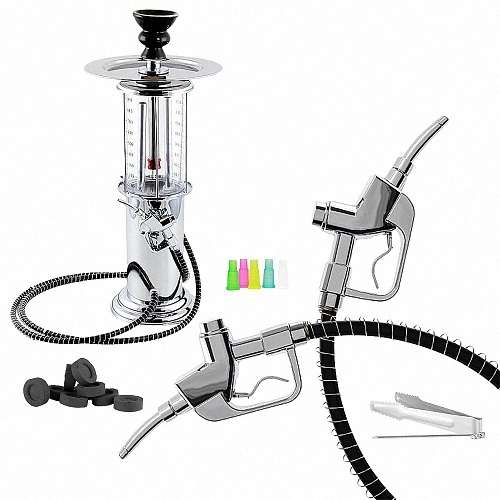 Wasserpfeife 2 Schlauch Shisha Set Hookah Zapfsäule Silber 45cm + Kohle