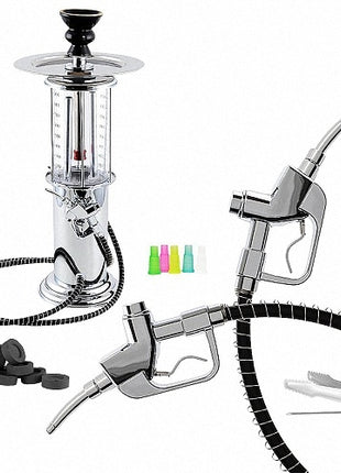 Wasserpfeife 2 Schlauch Shisha Set Hookah Zapfsäule Silber 45cm + Kohle