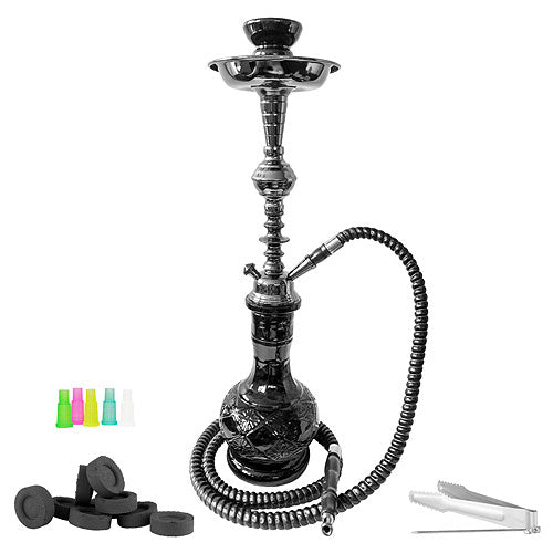 Orientalische Wasserpfeife Hookah 49cm Shisha Schwarz Set inkl. Kohle