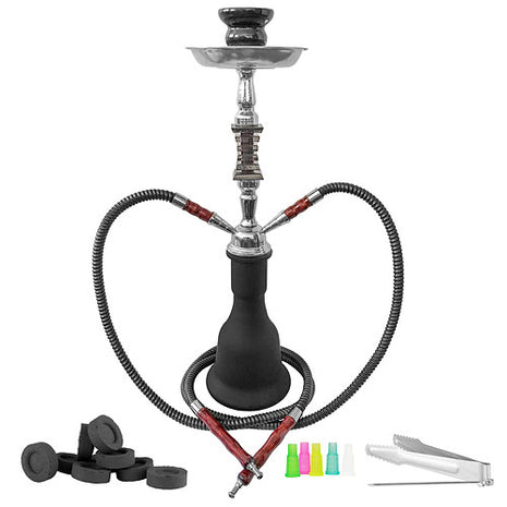 Orientalische 2 Schlauch Wasserpfeife 50cm Shisha Matt Schwarz Set inkl. Kohle