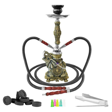 Orientalische 2 Schlauch Wasserpfeife 42cm Elefant Shisha Set inkl. Kohle