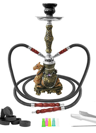 Orientalische 2 Schlauch Wasserpfeife 42cm Kamel Shisha Set inkl. Kohle