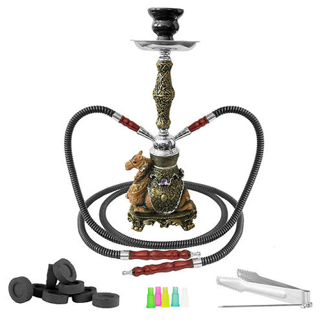 Orientalische 2 Schlauch Wasserpfeife 42cm Kamel Shisha Set inkl. Kohle