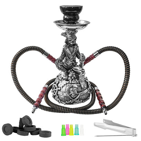 Orientalische Shisha Wasserpfeife Pirat 2 Schläuche 35cm inkl.Kohle