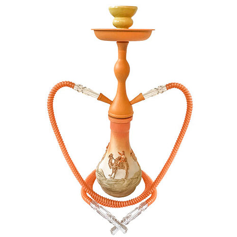 Oriental 2 Hose Water Pipe 45cm Shisha Set Camel Orange with Coal 