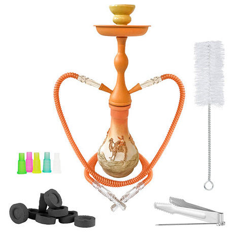 Orientalische 2 Schlauch Wasserpfeife 45cm Shisha Set Kamel Orange mit Kohle