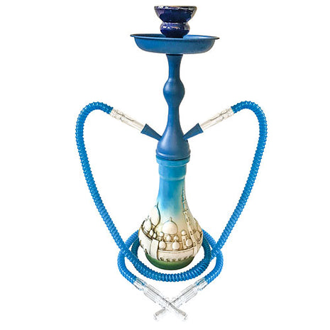 Oriental 2 Hose Water Pipe 45cm Shisha Set Mosque Blue with Coal 