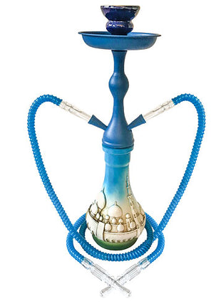 Oriental 2 Hose Water Pipe 45cm Shisha Set Mosque Blue with Coal 