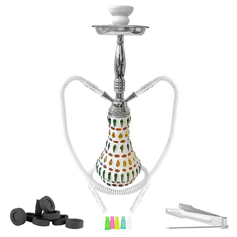 Orientalische 2 Schlauch Wasserpfeife 45cm Shisha Set Mosaik Weiß mit Kohle