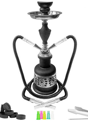 Orientalische 2 Schlauch Wasserpfeife Tribal Shisha Schwarz Set inkl. Kohle