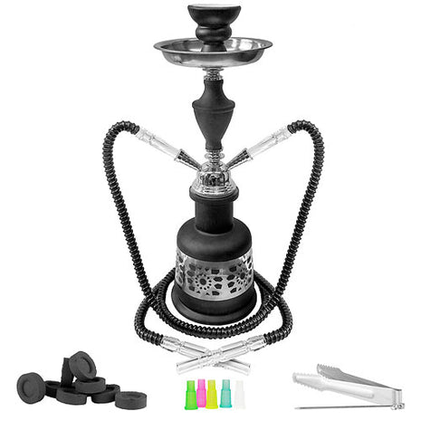 Orientalische 2 Schlauch Wasserpfeife Tribal Shisha Schwarz Set inkl. Kohle