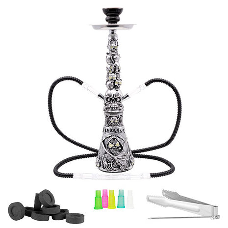 Orientalische 2 Schlauch Wasserpfeife Sensenmann 45cm Shisha Set inkl. Kohle