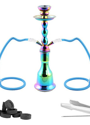 Orientalische 2 Schlauch Wasserpfeife Rainbow metallic 45cm Shisha mit Kohle