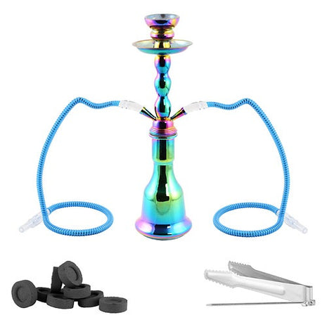 Orientalische 2 Schlauch Wasserpfeife Rainbow metallic 45cm Shisha mit Kohle