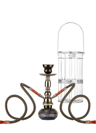 Orientalische 2er Shisha Wasserpfeife mit Metallkorb 2Go schwarz inkl.Kohle