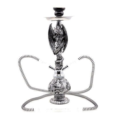 Shisha Drache Wasserpfeife Hookah Dragon 2 Schläuche Nargile Silber