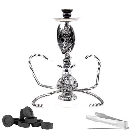 Shisha Drache Wasserpfeife Hookah Dragon 2 Schläuche Nargile Silber