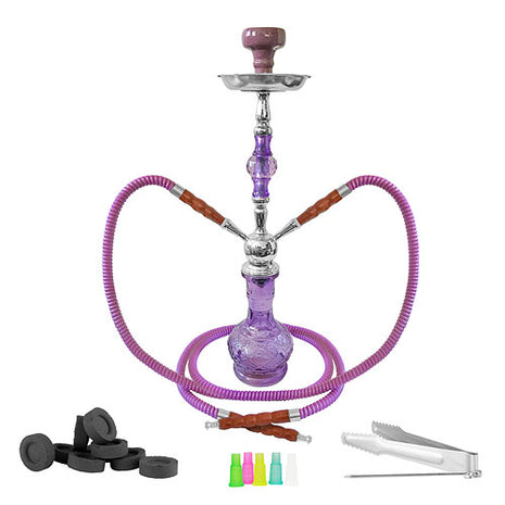 Orientalische XL Wasserpfeife 57cm Glas 2 Schlauch Shisha Lila Set inkl. Kohle