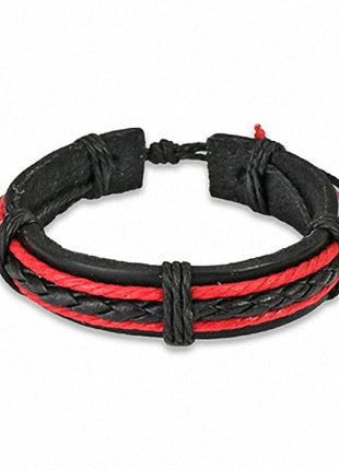 Surfer Style Lederarmband geflochten Schwarz / Rot